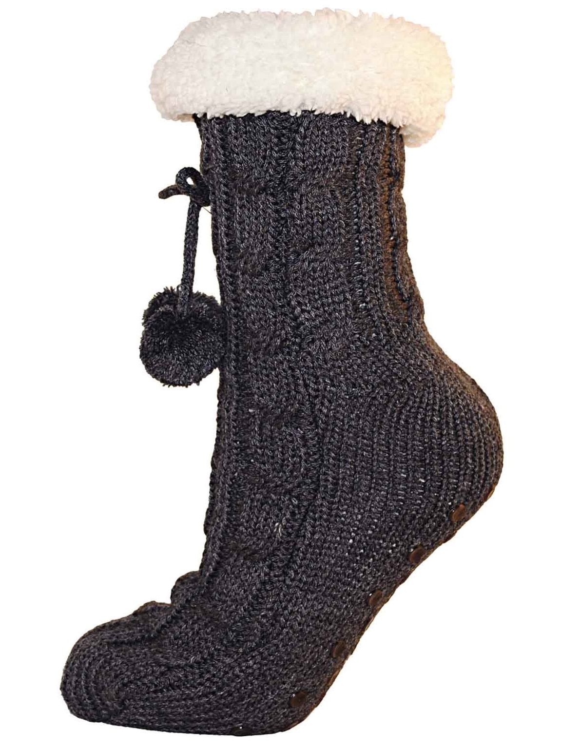 Womens Ladies Girls Fur Lined Slipper Socks Ankle Boot Booties Pom Poms